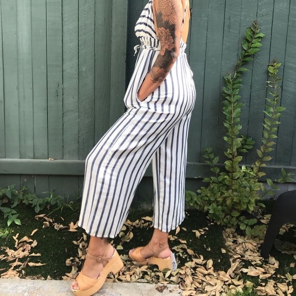 Sans Souci Pants - Striped blue and white jumpsuit
